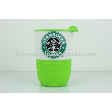 Keramische starbucks Kaffeetasse mit Deckel u. Hülse, Reisebecher, keramischer Becher mit Firmenzeichen, keramische Schale